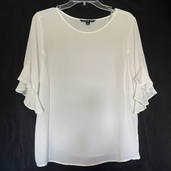 Zac & Rachel Petite Milk White  ¾ Length Sleeve Semi-Opaque Top Size PL - Picture 1 of 5